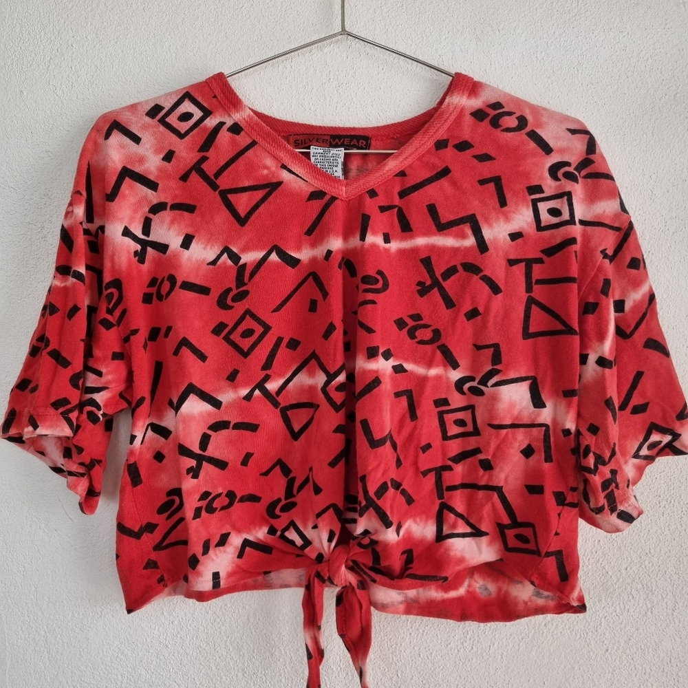 Vintage Retro Tie Dye Crop Top with Tie Front